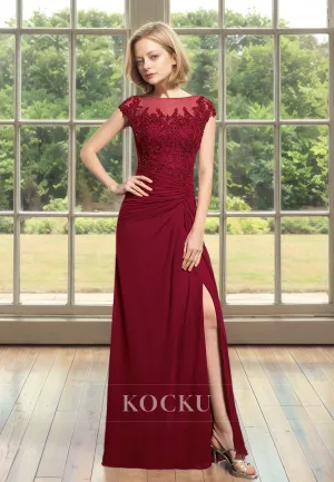 Sexy&Hot Cap Sleeves Scoop Neck Sheath Pleats Satin Cocktail Dress Mother of the Bride with Appliques