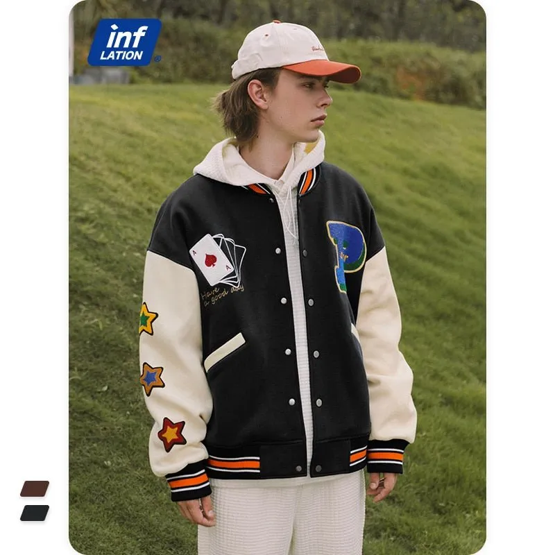 Streetwear Vintage Baseball Jacket with Towel Embroidery and Fleece