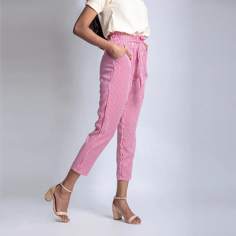 Striped Paper Bag Ankle Pants