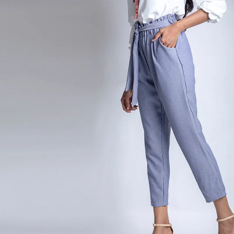 Striped Paper Bag Ankle Pants