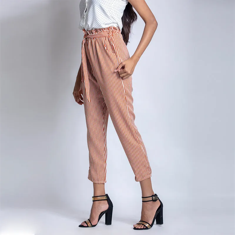 Striped Paper Bag Ankle Pants