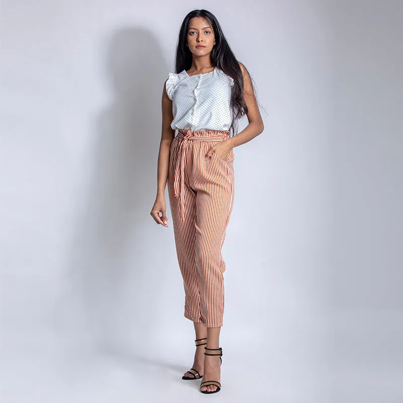 Striped Paper Bag Ankle Pants