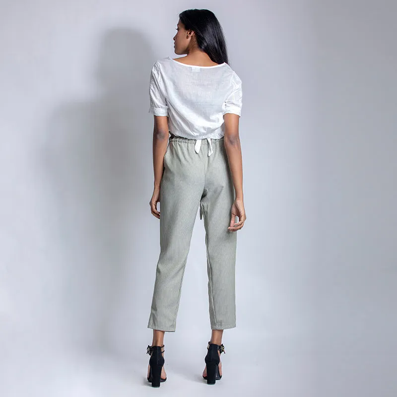 Striped Paper Bag Ankle Pants