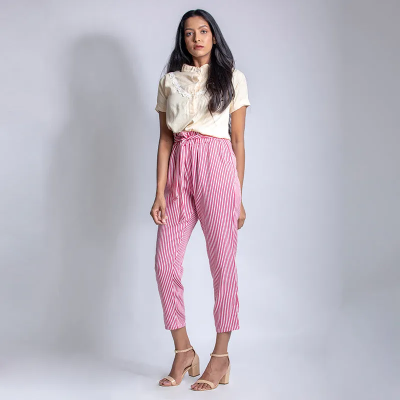 Striped Paper Bag Ankle Pants