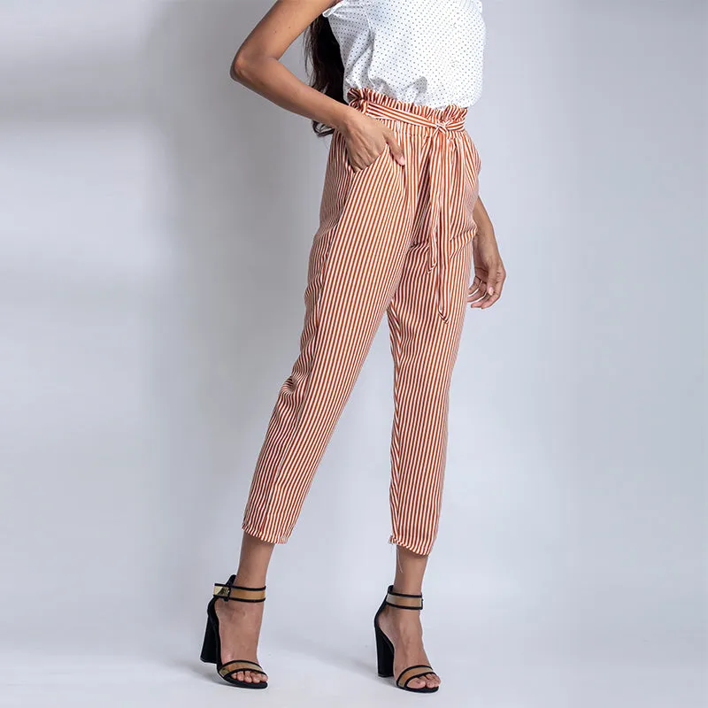 Striped Paper Bag Ankle Pants