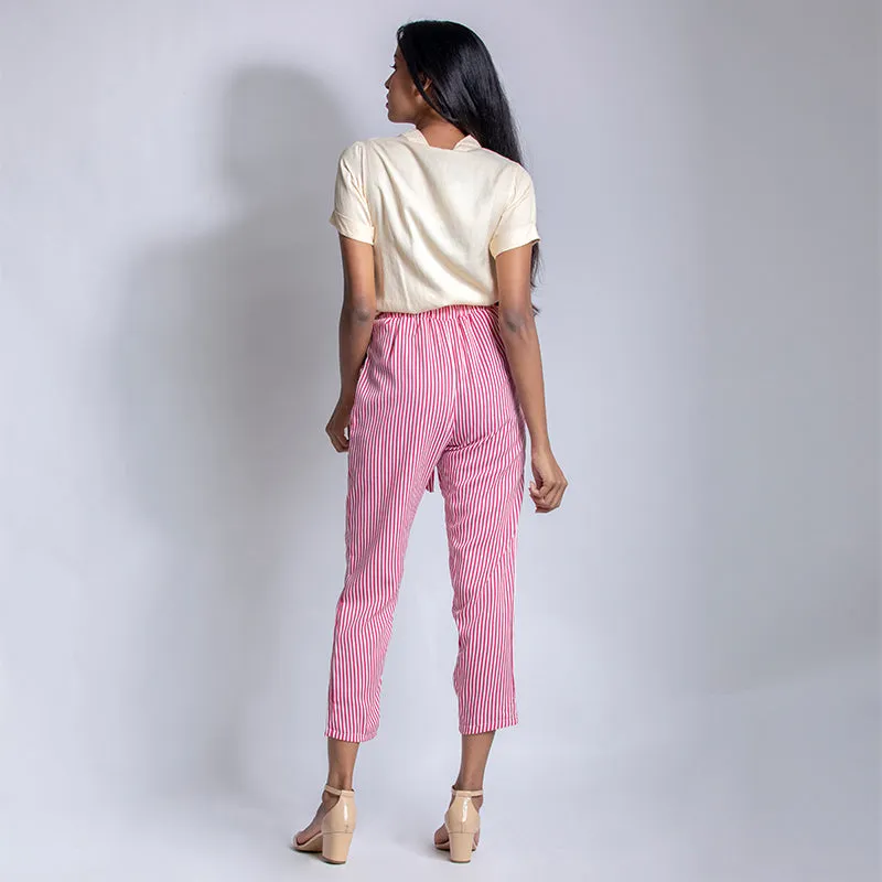 Striped Paper Bag Ankle Pants