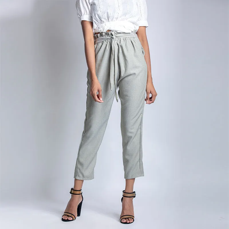 Striped Paper Bag Ankle Pants