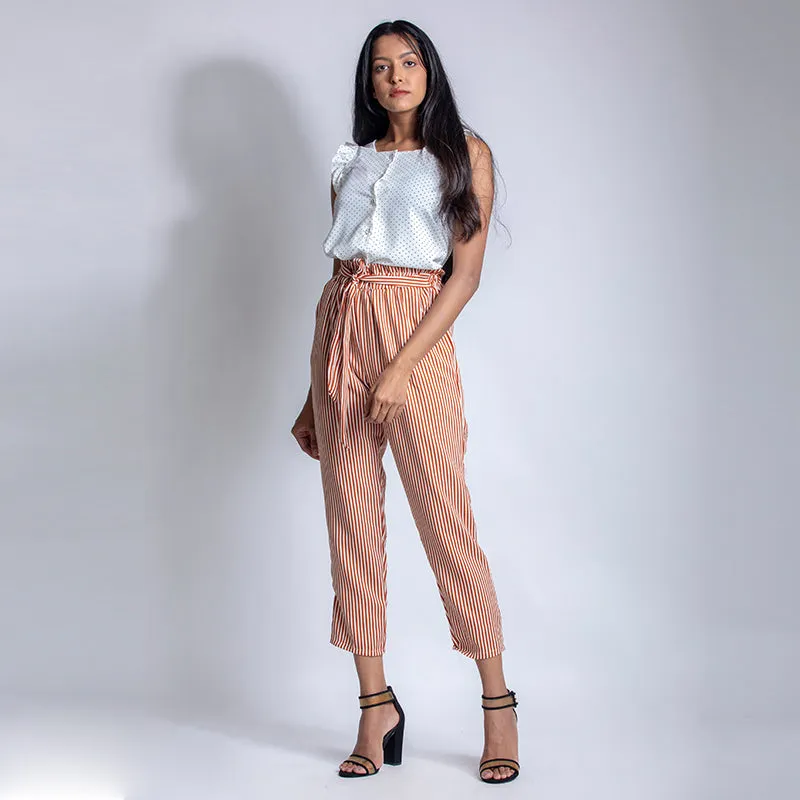 Striped Paper Bag Ankle Pants