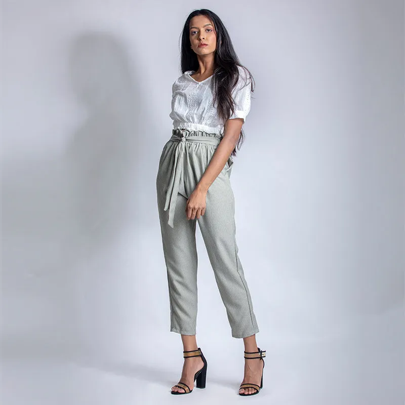 Striped Paper Bag Ankle Pants