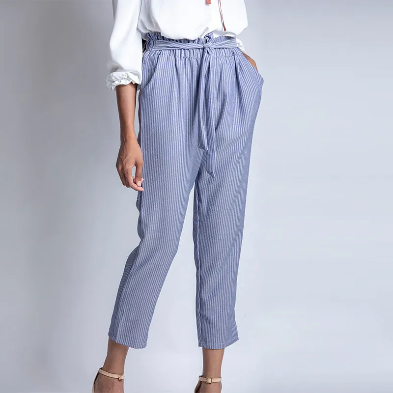 Striped Paper Bag Ankle Pants