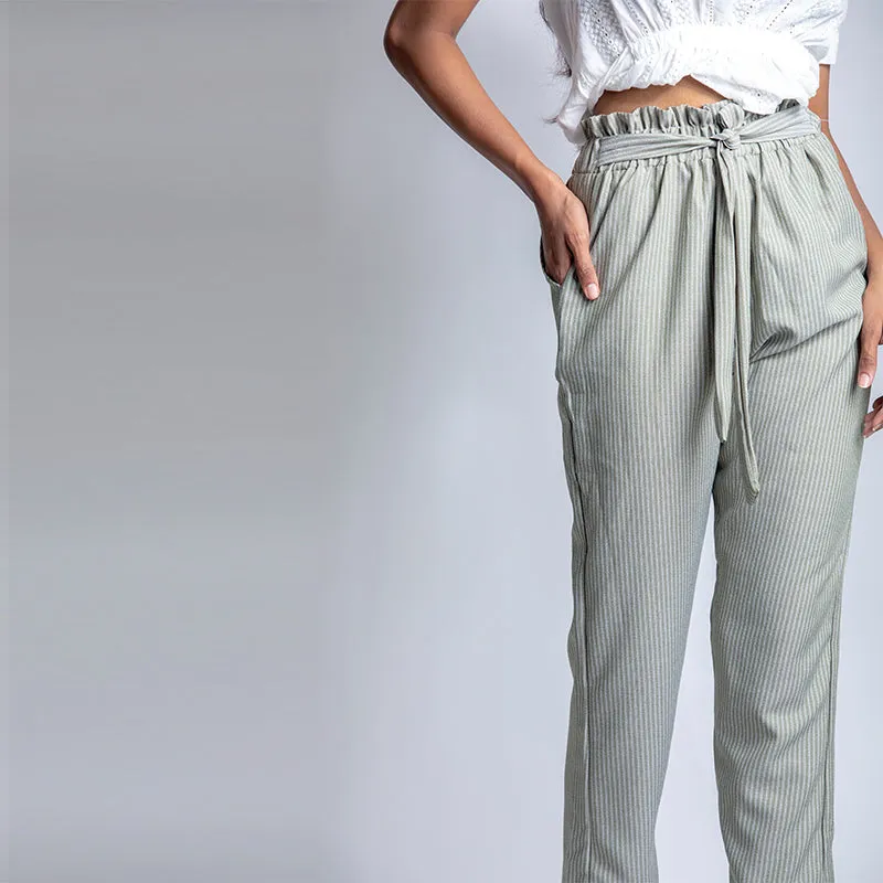 Striped Paper Bag Ankle Pants