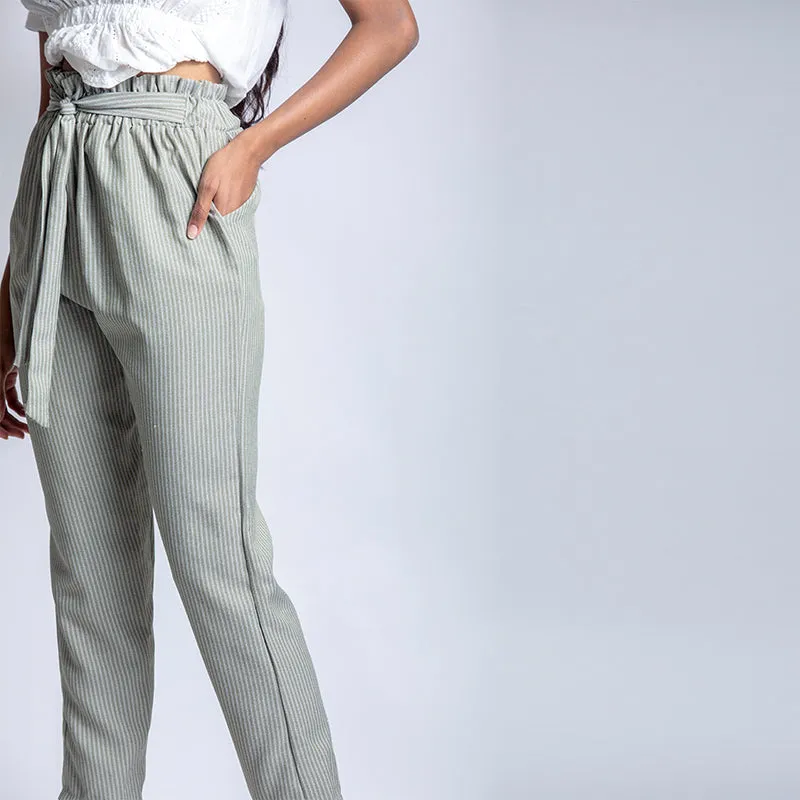 Striped Paper Bag Ankle Pants