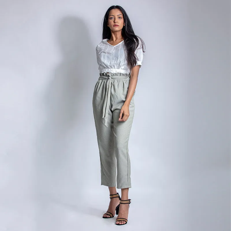 Striped Paper Bag Ankle Pants