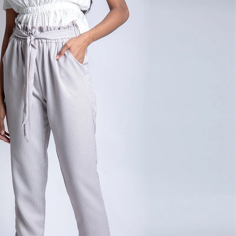 Striped Paper Bag Ankle Pants