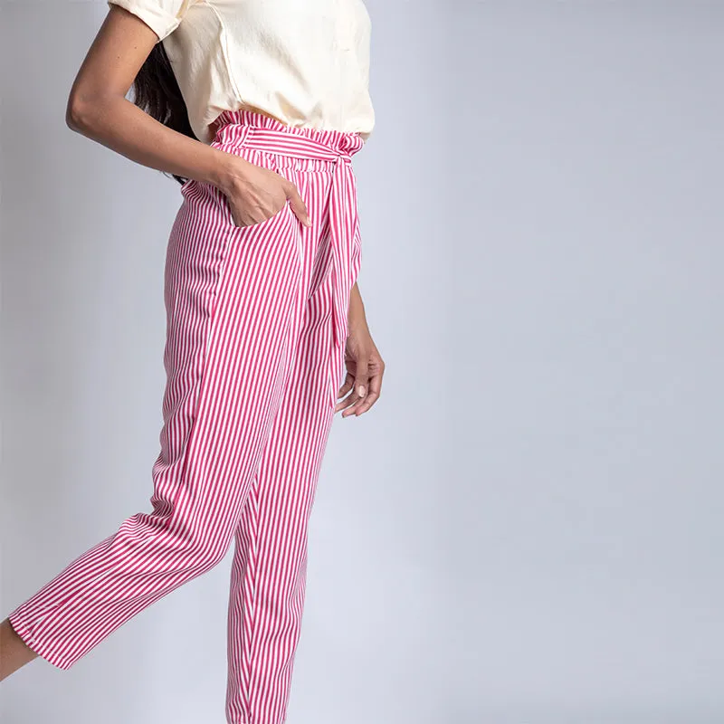 Striped Paper Bag Ankle Pants