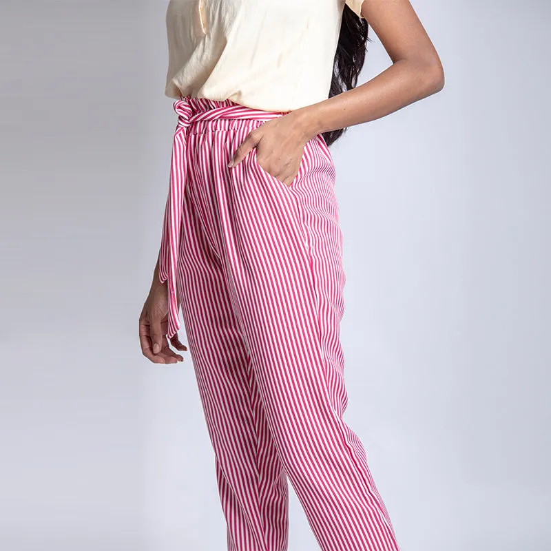 Striped Paper Bag Ankle Pants