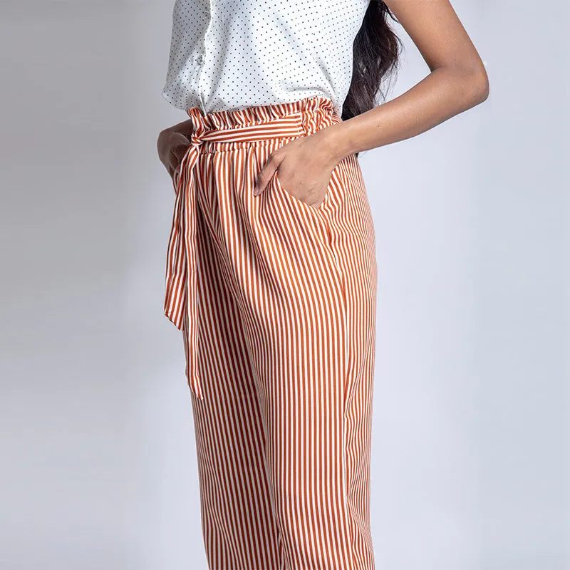 Striped Paper Bag Ankle Pants