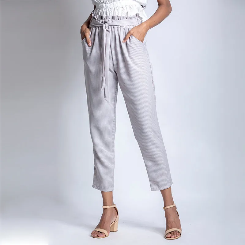 Striped Paper Bag Ankle Pants