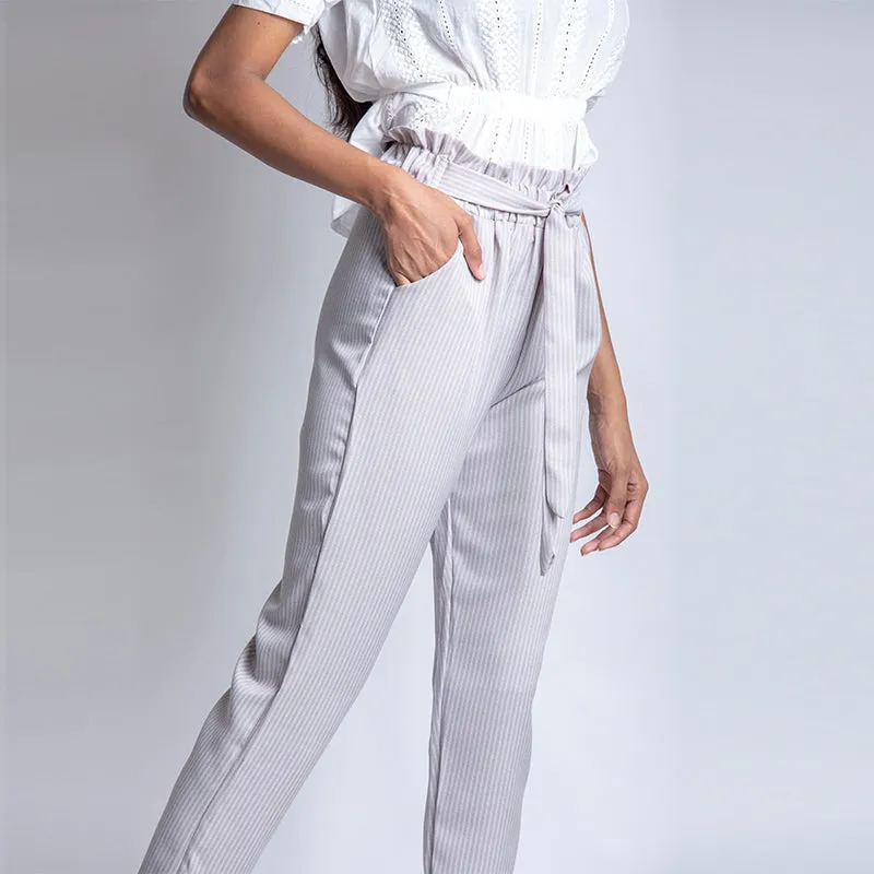 Striped Paper Bag Ankle Pants