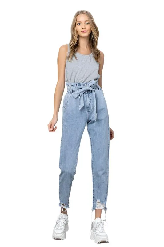 TEEK - LIGHT BLUE HI WAISTED PAPER BAG SLOUCH JEANS