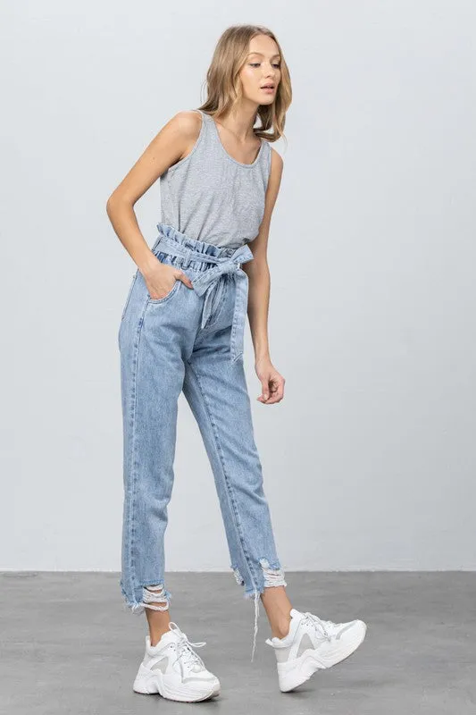 TEEK - LIGHT BLUE HI WAISTED PAPER BAG SLOUCH JEANS