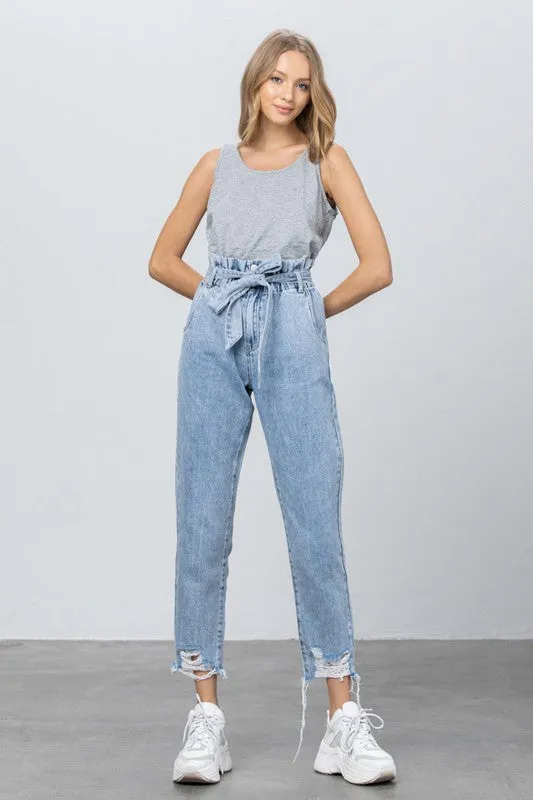 TEEK - LIGHT BLUE HI WAISTED PAPER BAG SLOUCH JEANS