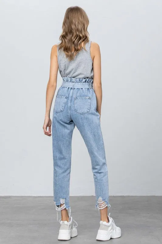 TEEK - LIGHT BLUE HI WAISTED PAPER BAG SLOUCH JEANS