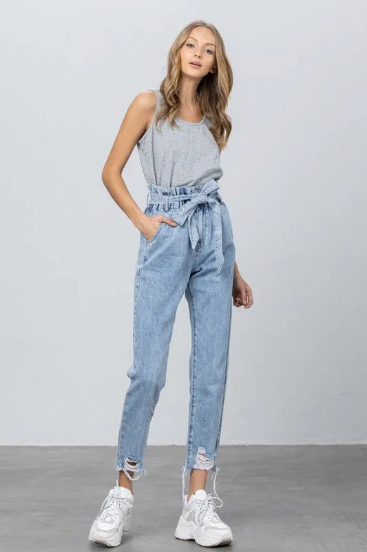 TEEK - LIGHT BLUE HI WAISTED PAPER BAG SLOUCH JEANS