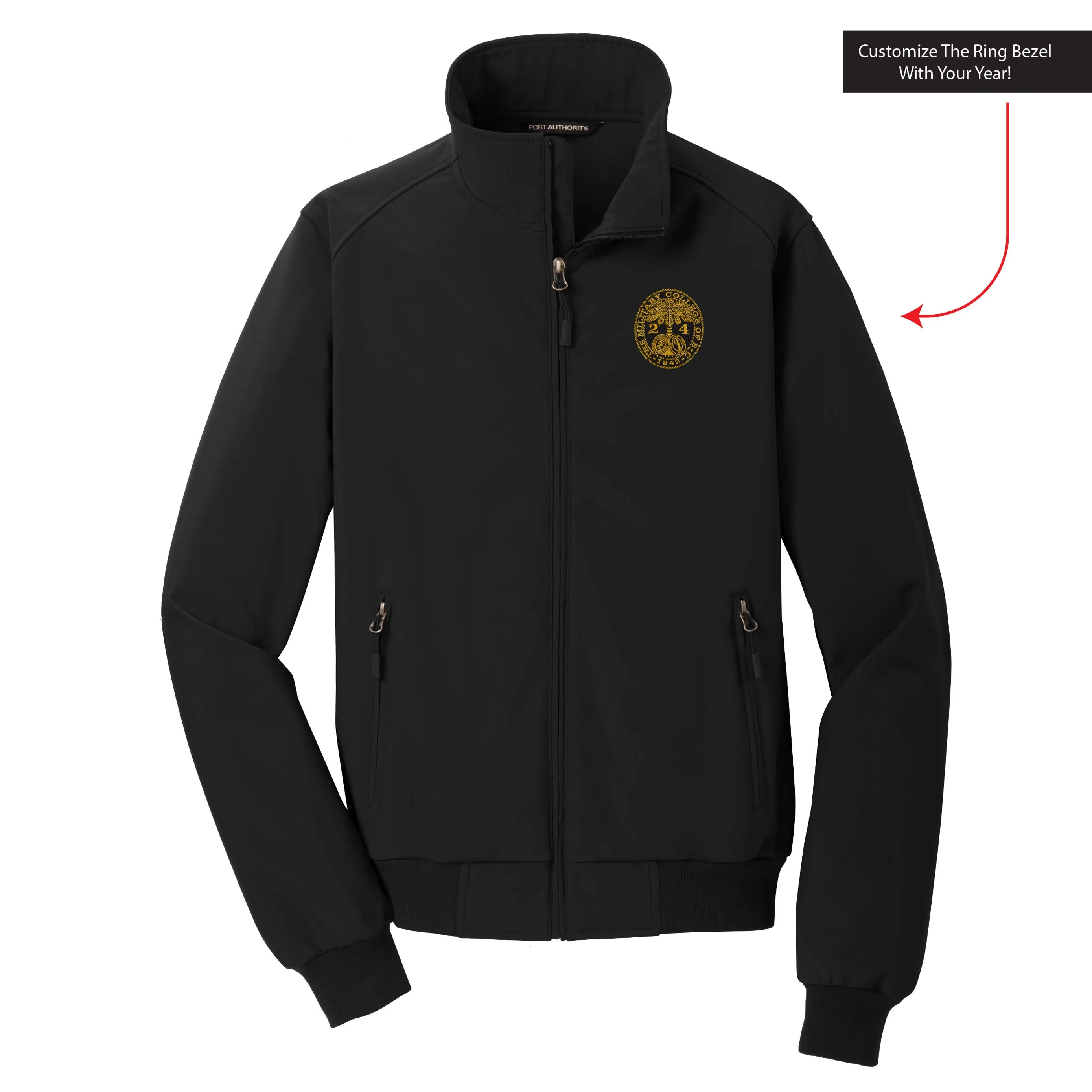 The Citadel, Customizable (Your Year) Embroidered Ring Bezel Design, Soft Shell Bomber Jacket