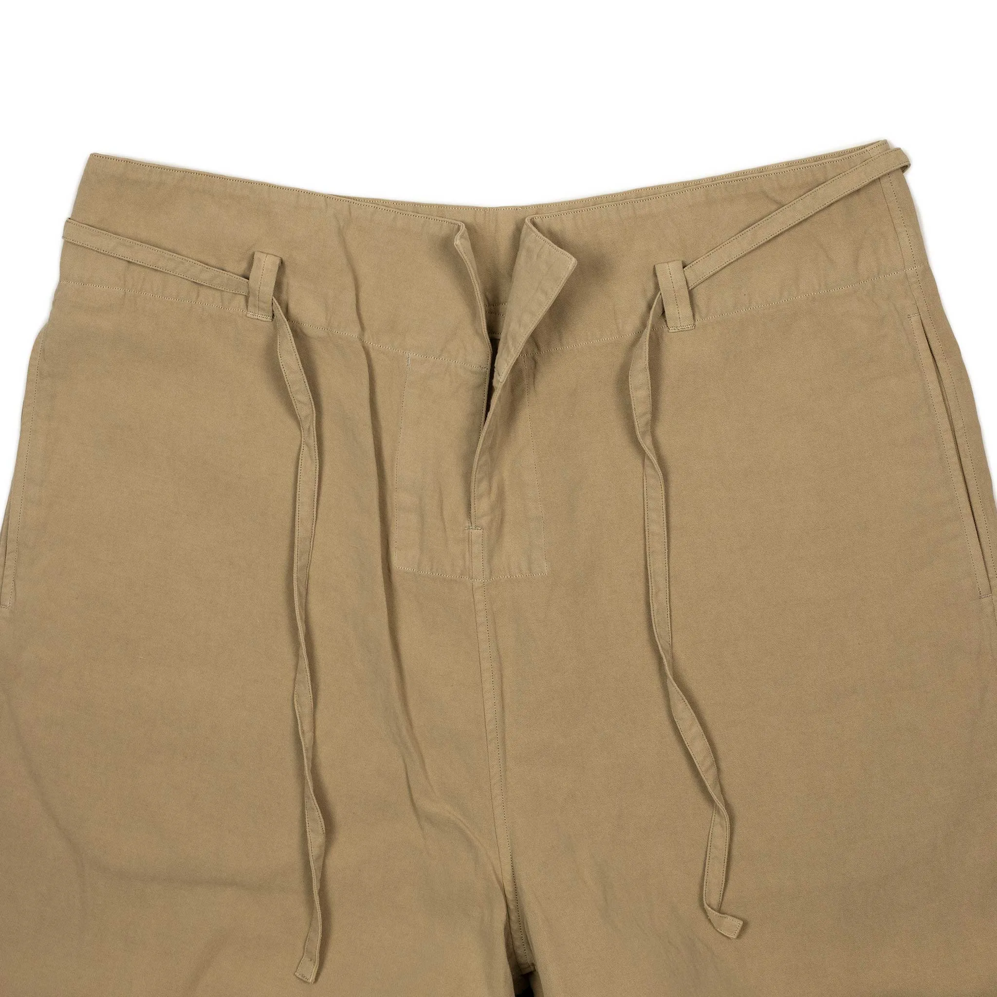 Traveller drawstring pants in garment dyed khaki cotton linen