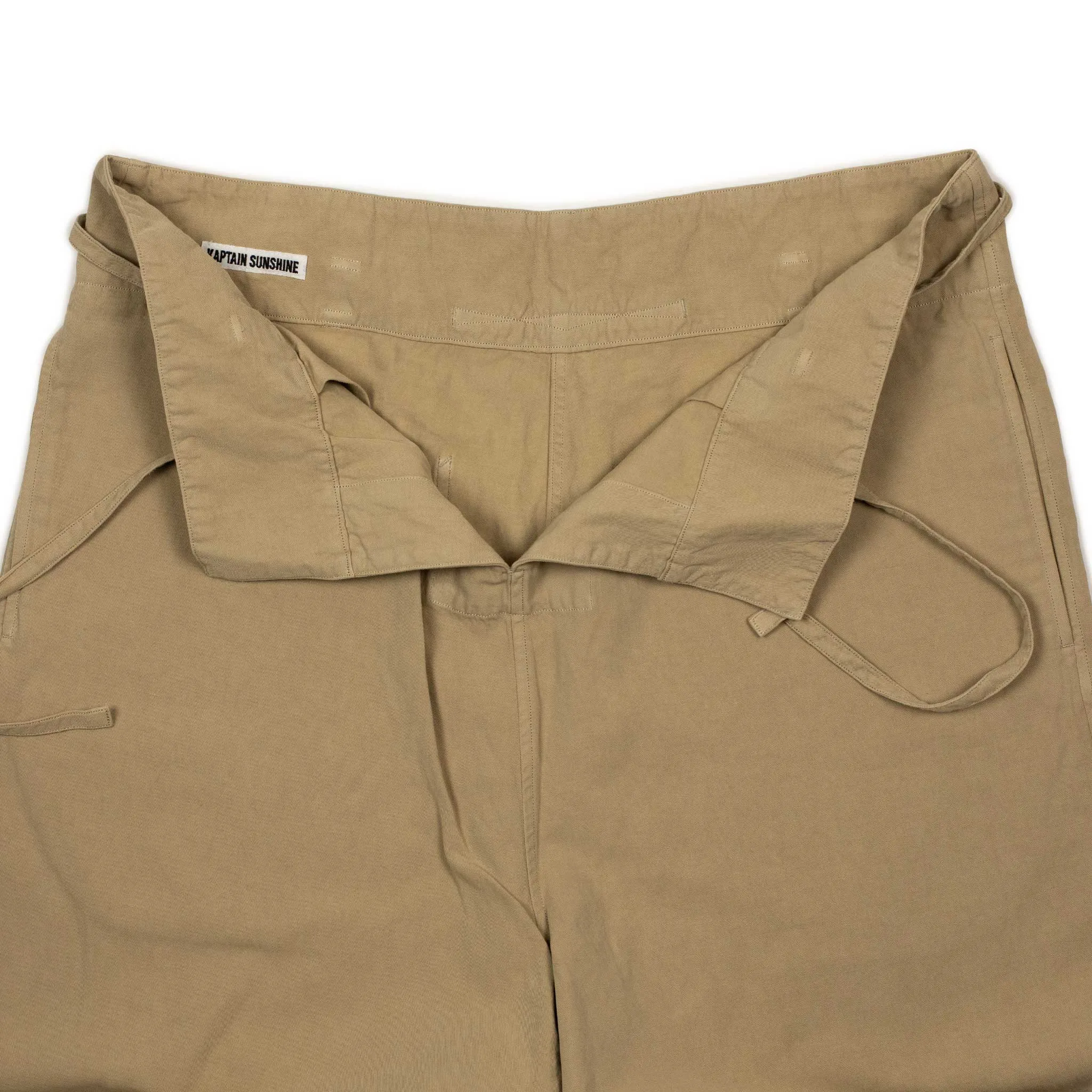 Traveller drawstring pants in garment dyed khaki cotton linen