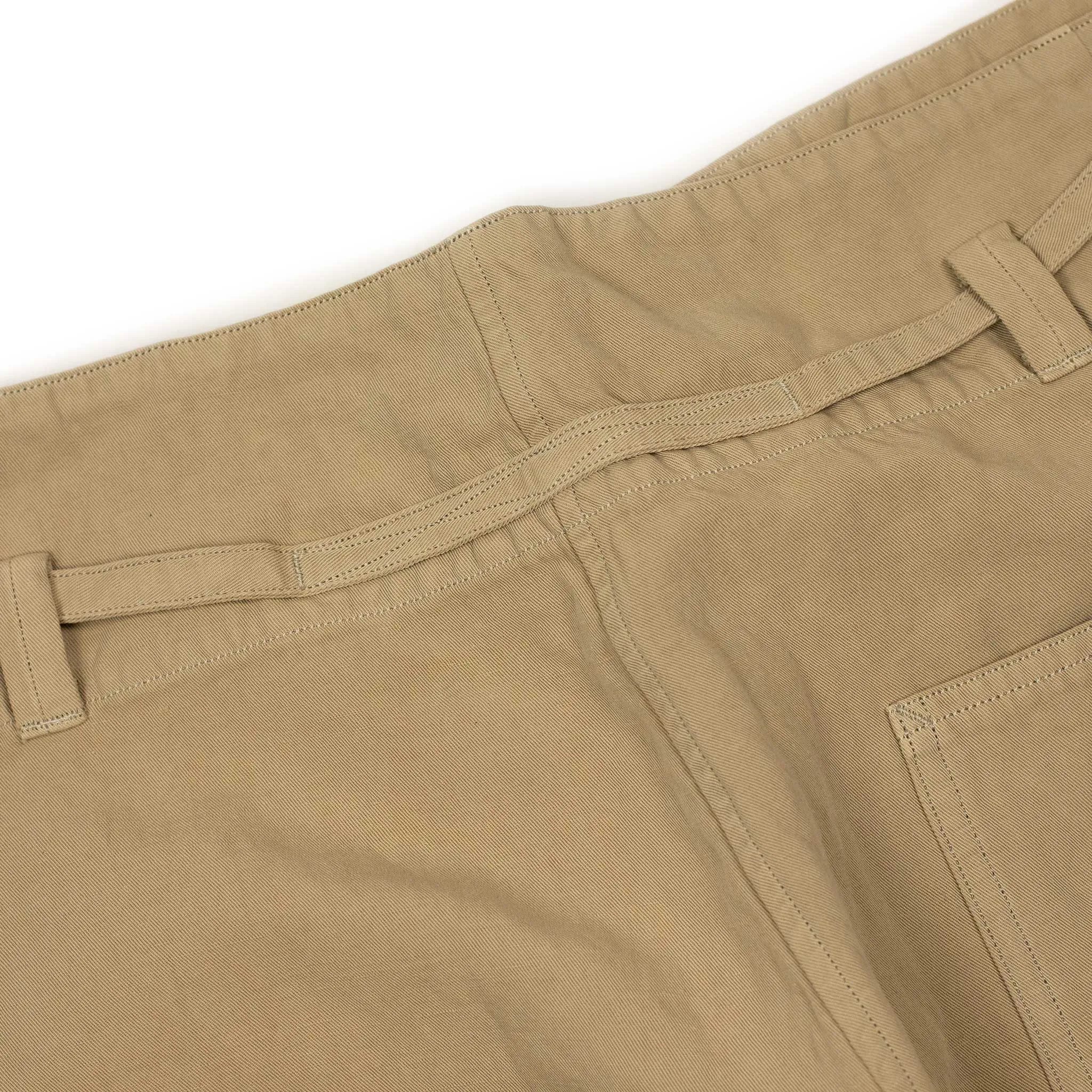 Traveller drawstring pants in garment dyed khaki cotton linen