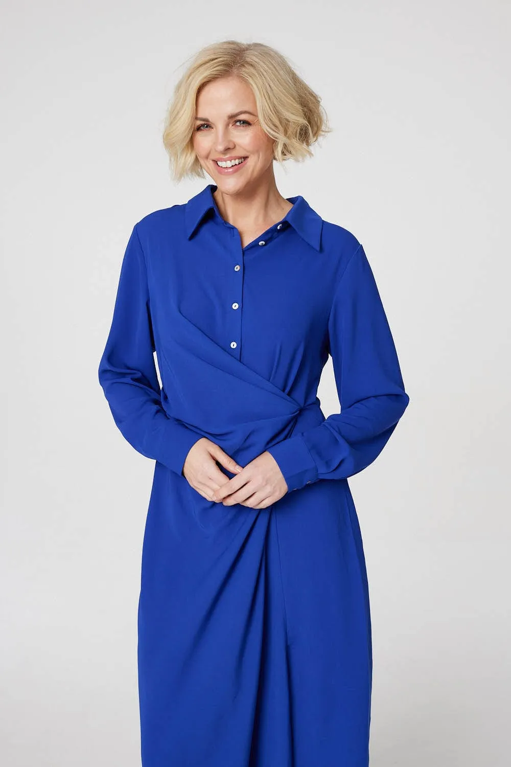 Twist Front Midi Shirt Dress