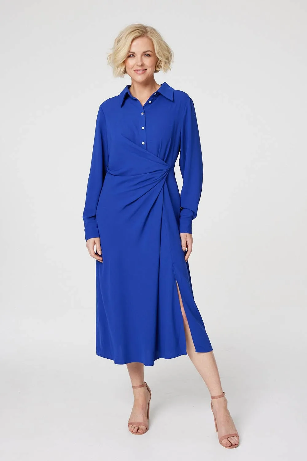 Twist Front Midi Shirt Dress