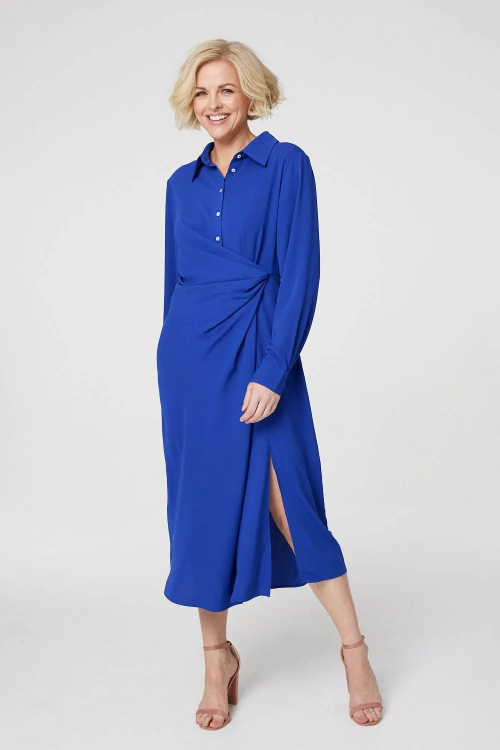 Twist Front Midi Shirt Dress