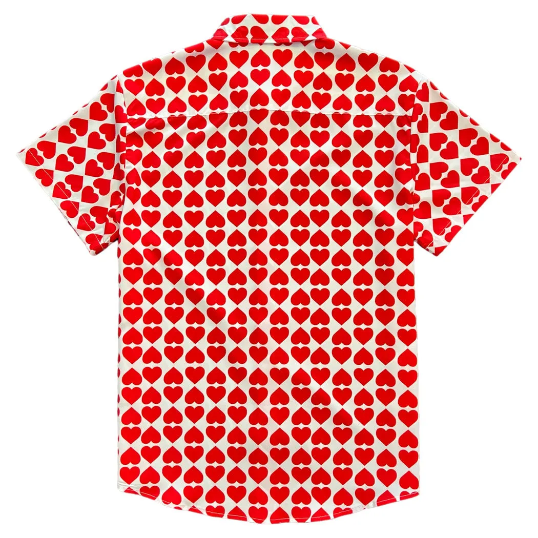 Valentines Day Red Heart Print Mens Golf Polo Shirt