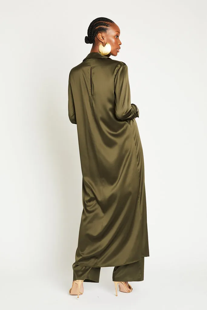 VERUSCHKA LONG SILK DRESS - OLIVE