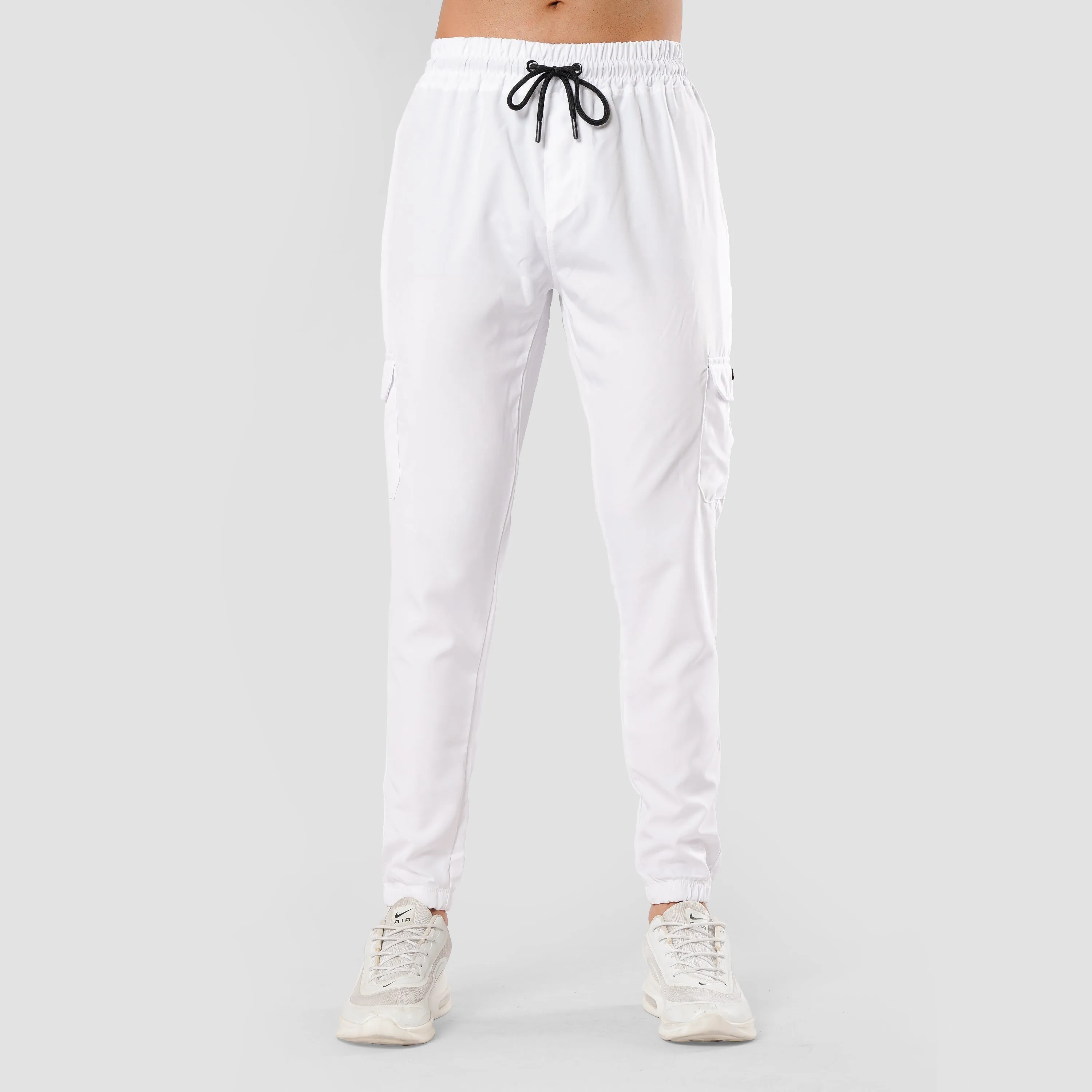 WHITE CARGO FLEX PANTS