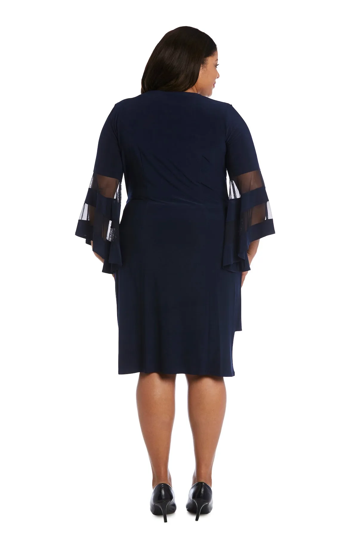 Women Plus Size Flattering Knee-Length Wraparound Dress with Bell-Sleeves