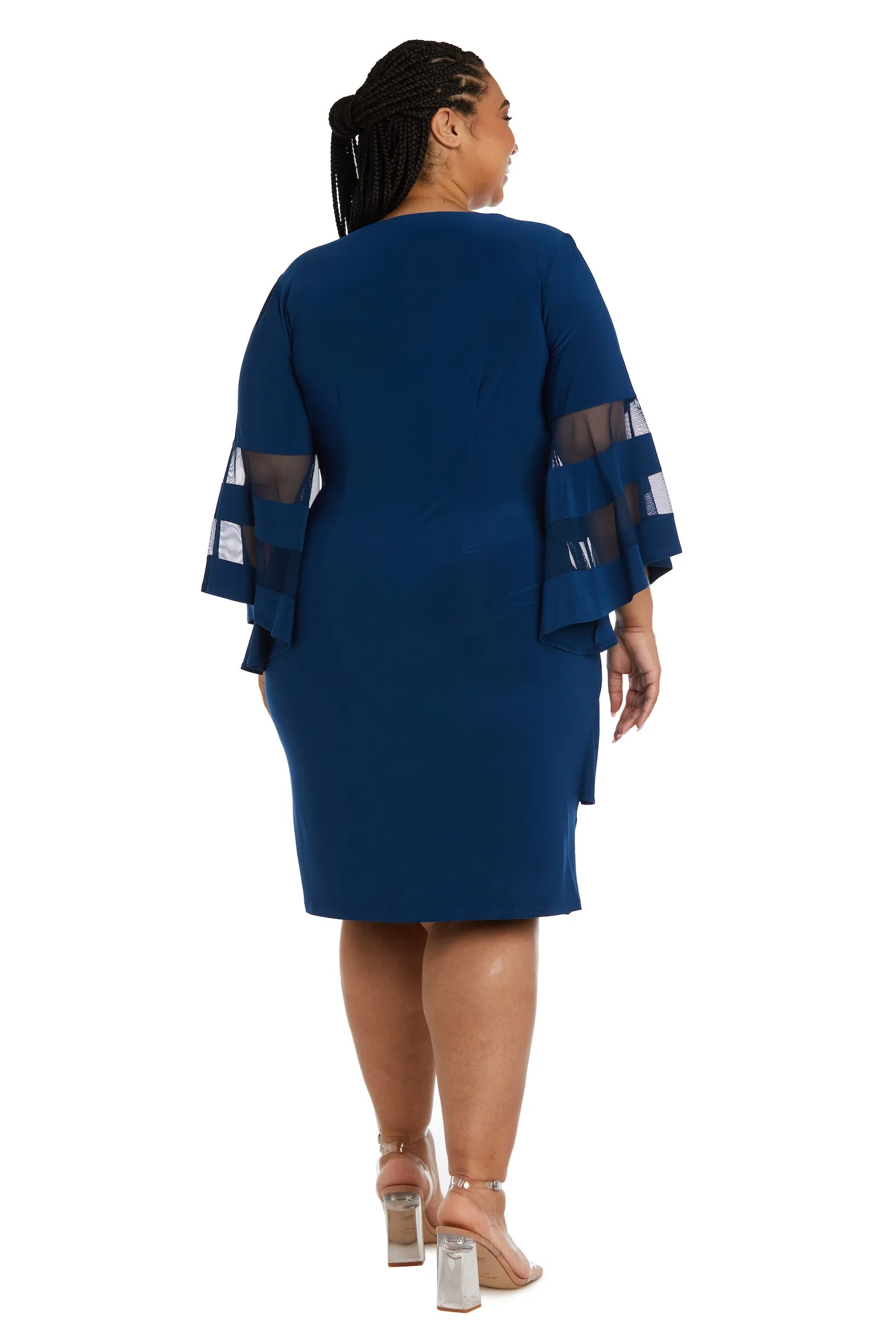 Women Plus Size Flattering Knee-Length Wraparound Dress with Bell-Sleeves