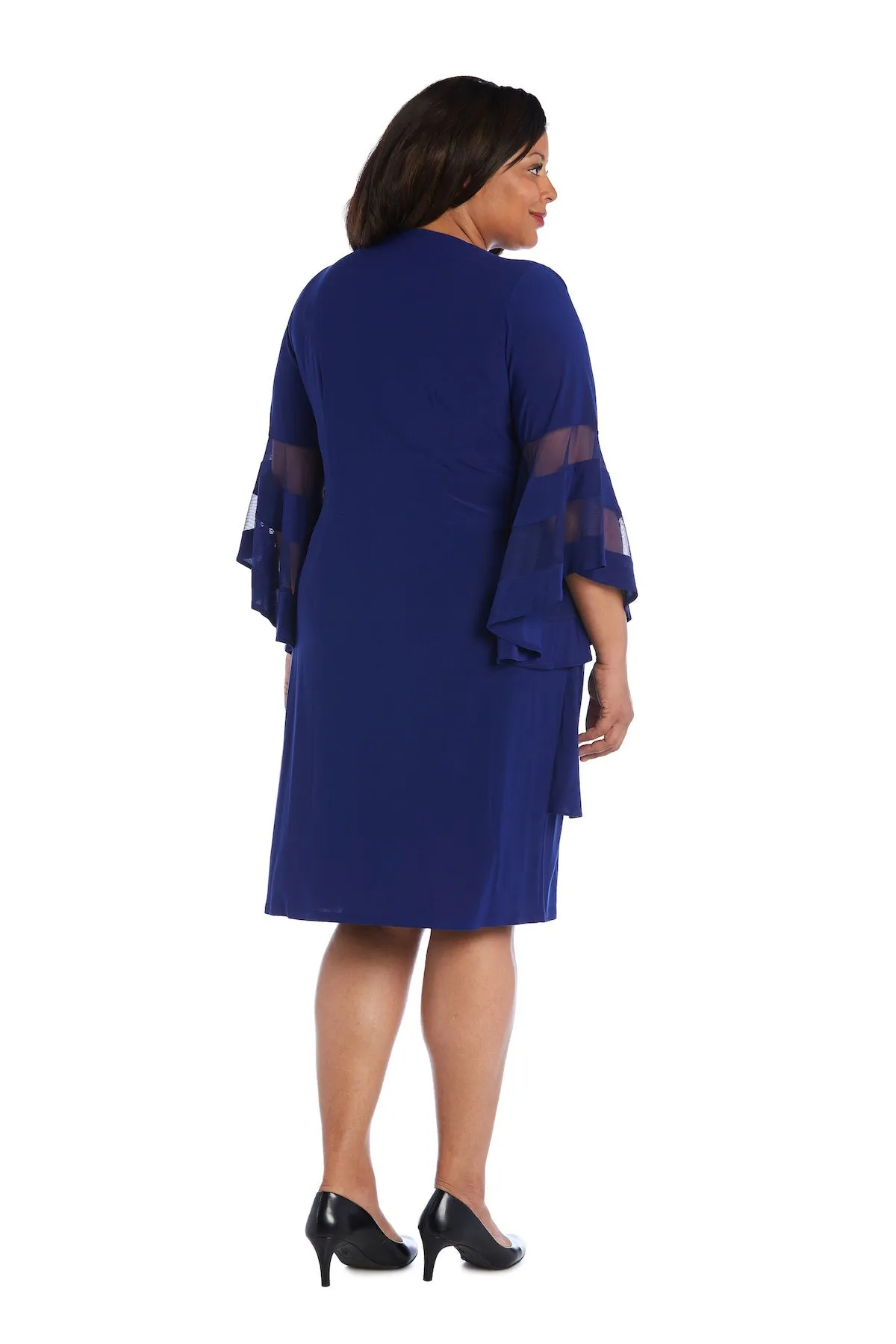 Women Plus Size Flattering Knee-Length Wraparound Dress with Bell-Sleeves