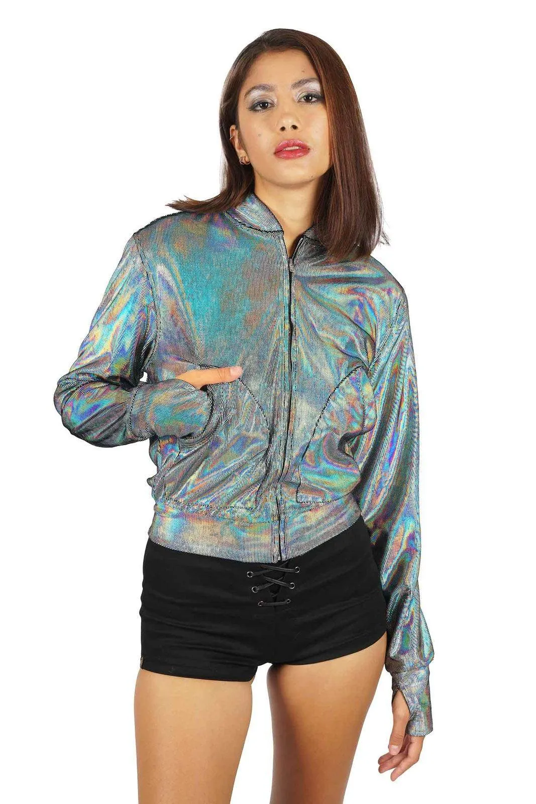 Womens Silver Bomber Jacket