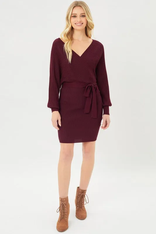 Wrap Belted Ribbed Knit Dress