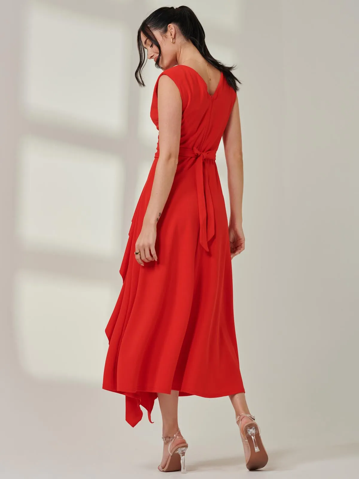 Wrap Front Frill Detail Maxi Dress, Red