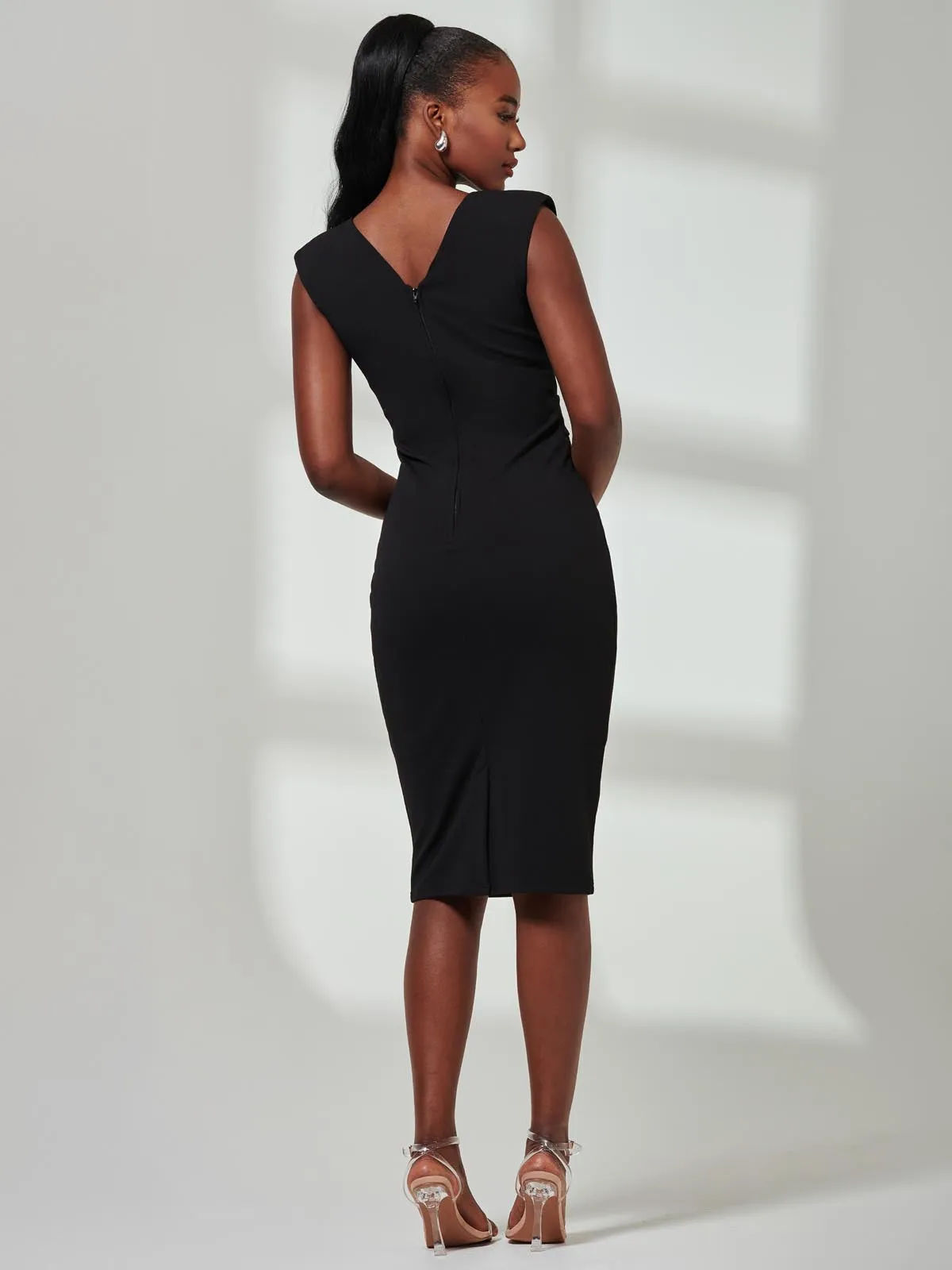 Yiskah Wrap Bodice Pencil Dress, Black